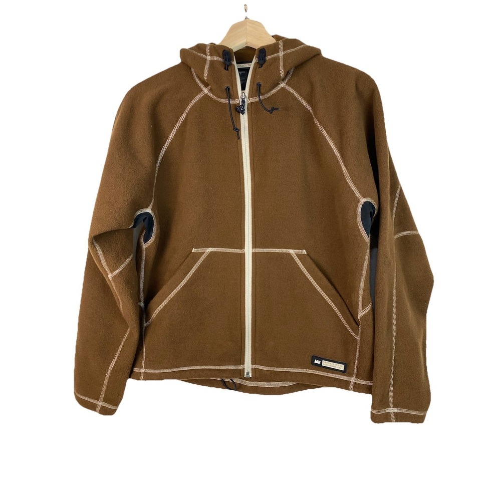 REI Women's M Brown Fleece Full Zip Hooded Activewear Outdoor Jacket